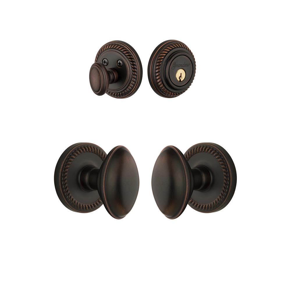 Grandeur by Nostalgic Warehouse Single Cylinder Combo Pack Keyed Differently - Newport Rosette with Eden Prairie Knob and Matching Deadbolt in Timeless Bronze
